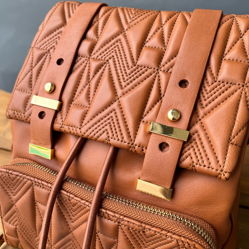 Badgley Mischka Quilted Tan Backpack - Picture 10 of 12
